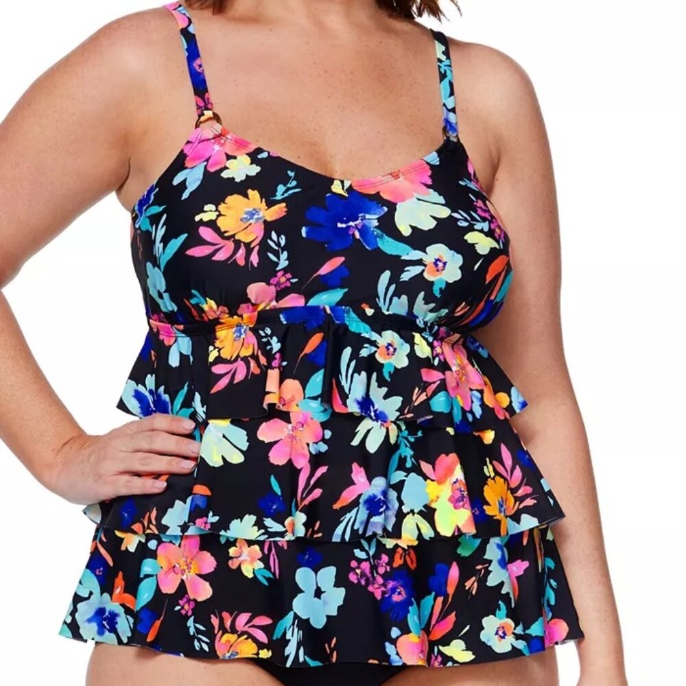 NWT Island Escape Floral-Print Triple-Tear Tankini Top Size 6 NEW